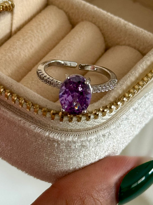 Purple Solitaire Adjustable Ring