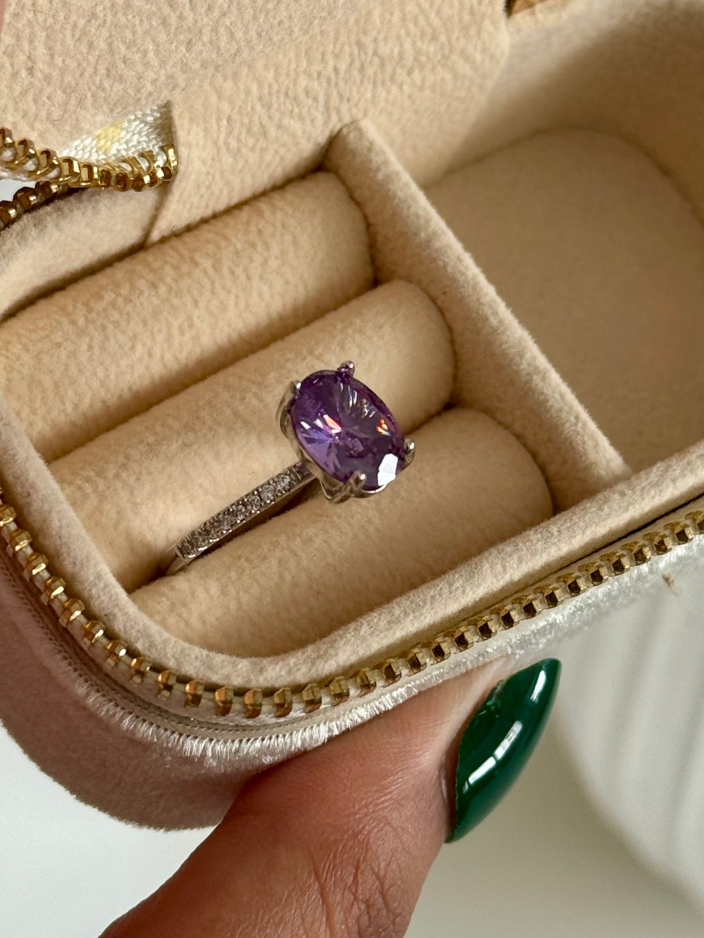 Purple Solitaire Adjustable Ring