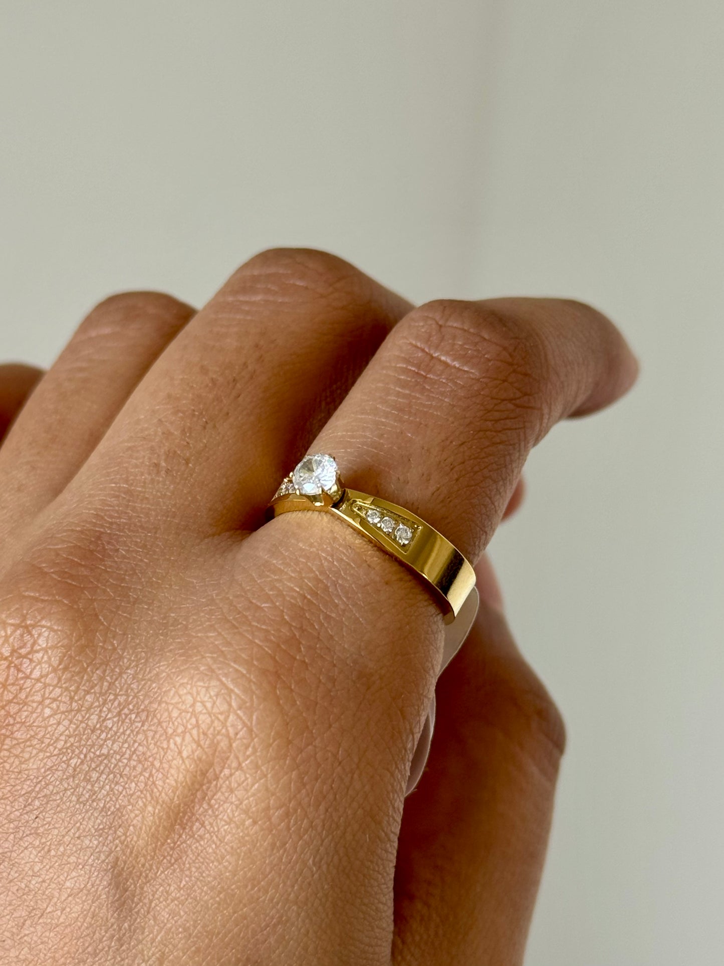 Small Solitaire Studded Ring