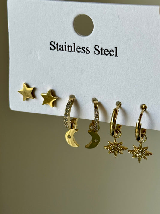 Star&Moon Earrings (Set Of 3)