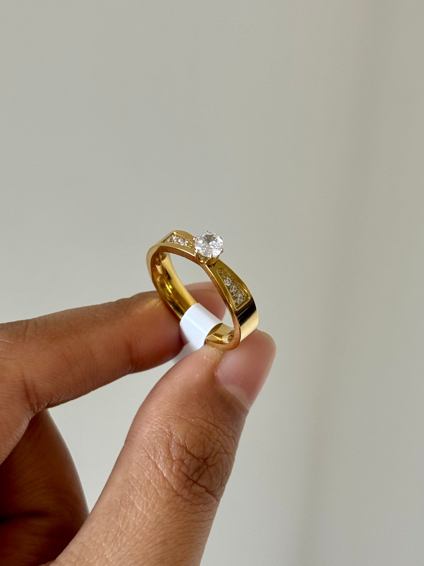 Small Solitaire Studded Ring