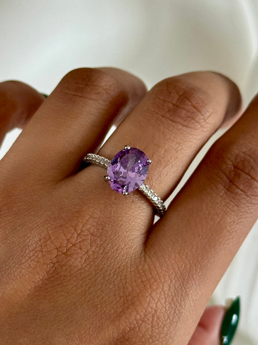 Purple Solitaire Adjustable Ring