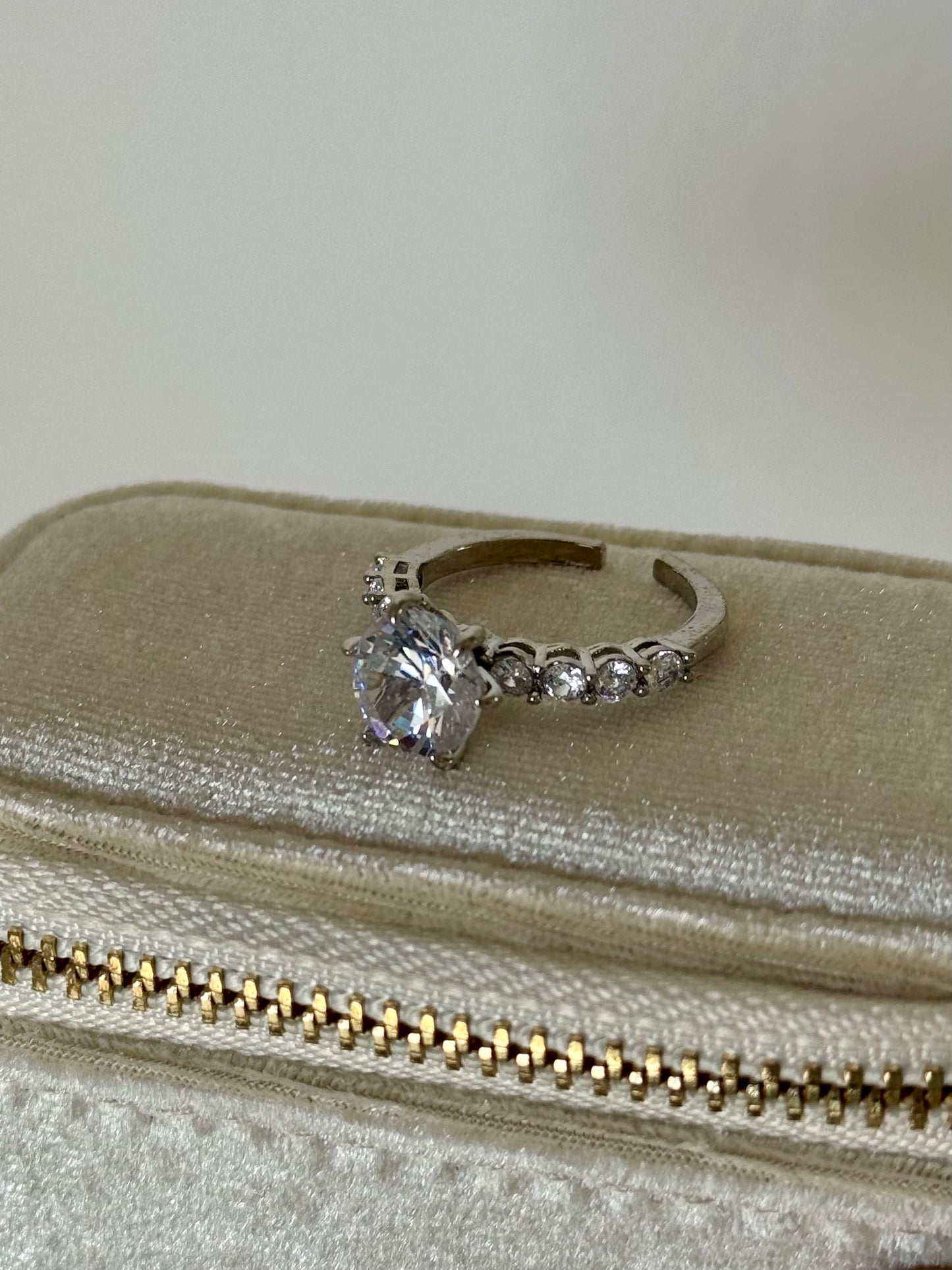 Silver Solitaire Adjustable Ring