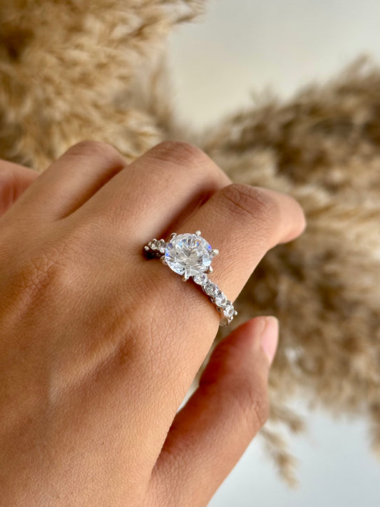 Silver Solitaire Adjustable Ring